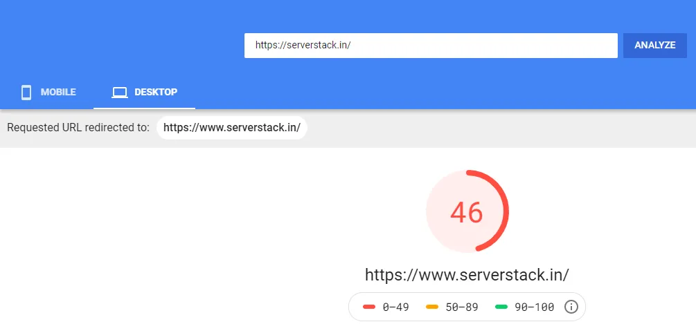 Serverstack Before Optimization - Desktop