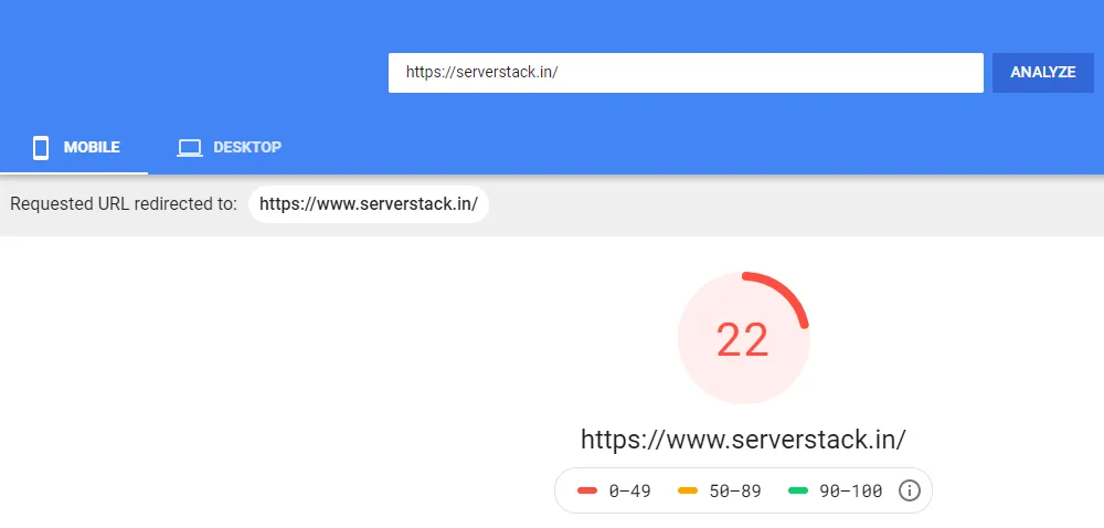 Serverstack Before Optimization - Mobile