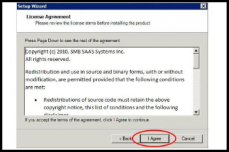 The Wizard setup terms of the license agreement.