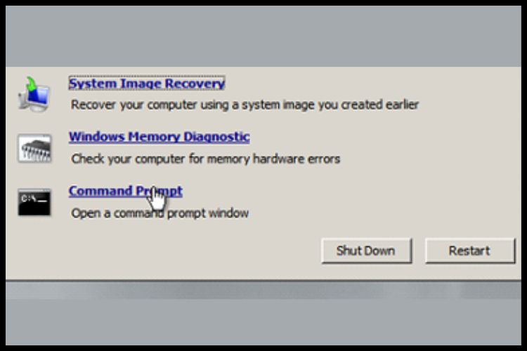 Windows Server repair mode.