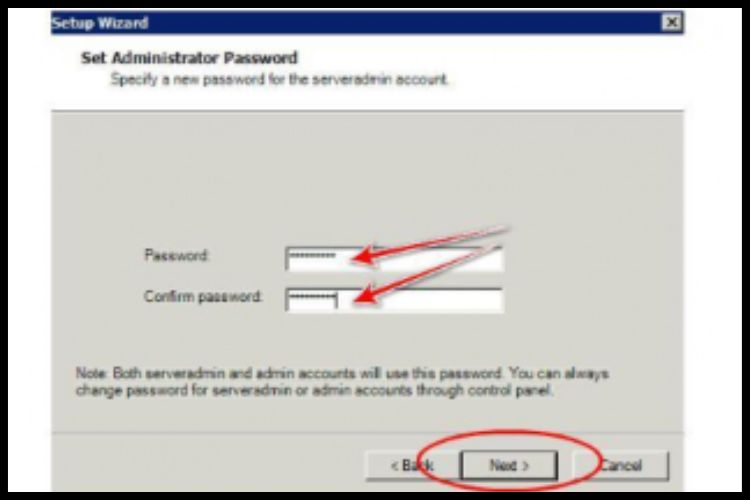Password Setup of the website panel